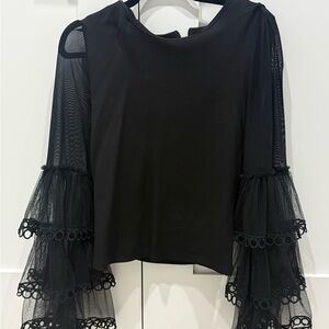 Elegant Black Lace Sleeve Top